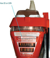 Image of where a HexID/UIN can be found on an EPIRB