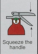 Image showing how to squeeze the handle of a fire extingquisher