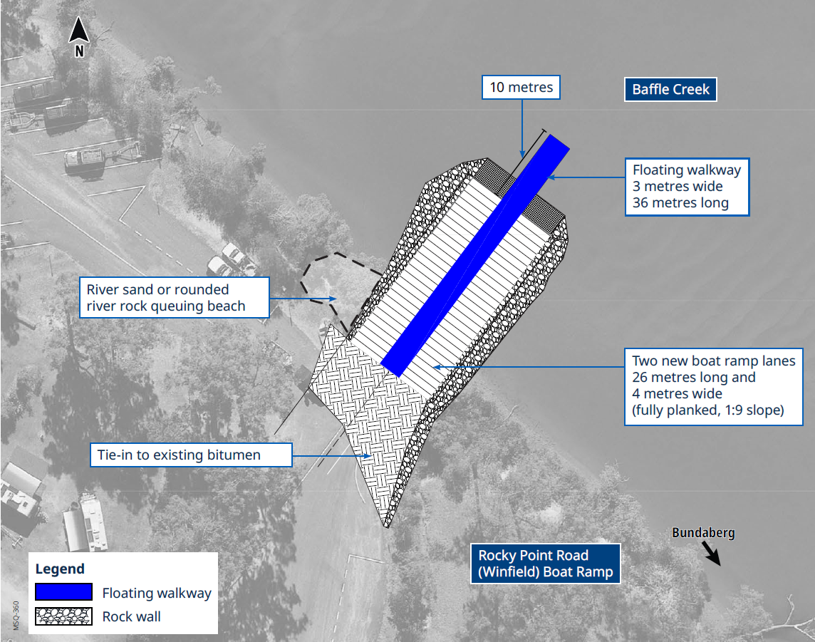 Rocky Point Road Boat Ramp (Winfield) business case development option 2 proposed concept design (2 of 3) - Two new boat ramp lanes with a central floating walkway