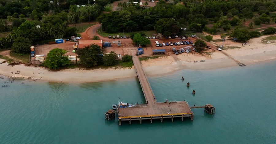 Overhead view of Seisia jetty , in the Northern Peninsula Area
