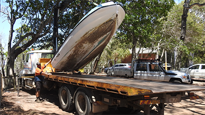 A boat on the back of a truck
