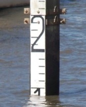 Tide board near the Brisbane Port Office tide gauge, Brisbane River