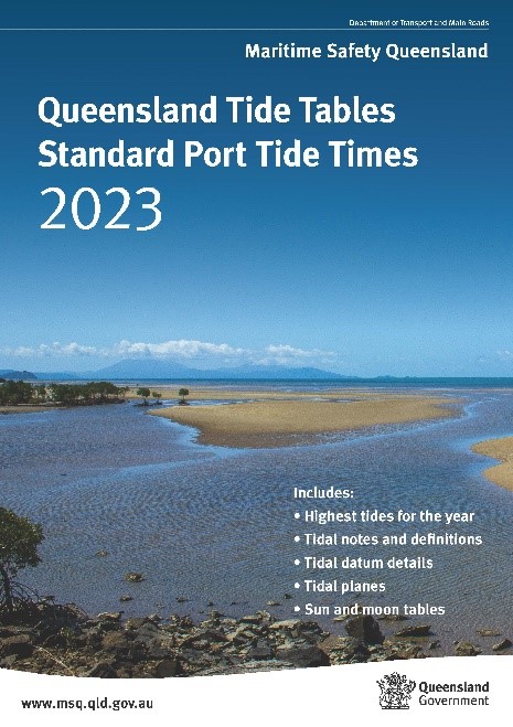 Front cover of the Queensland Tide Tables Standard Port Tide Times 2023
