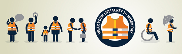 A graphic of stick figures wearing lifejackets in different positions